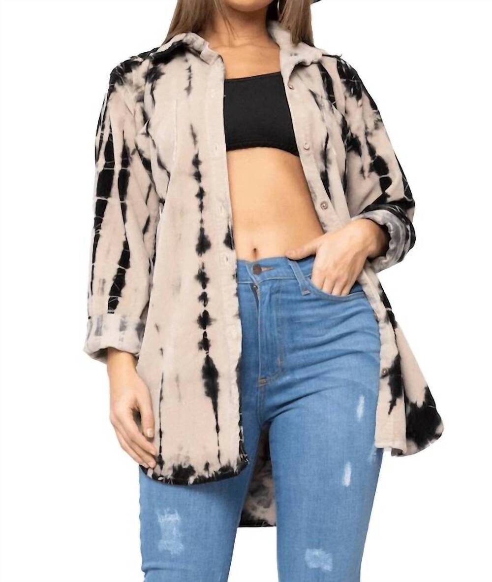NEW GJG DENIM tie dye 'n high five shacket in black and beige acid wash